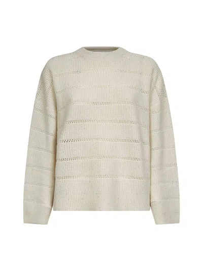 Brunello Cucinelli Ivory Diamond Cashmere And Wool Sweater