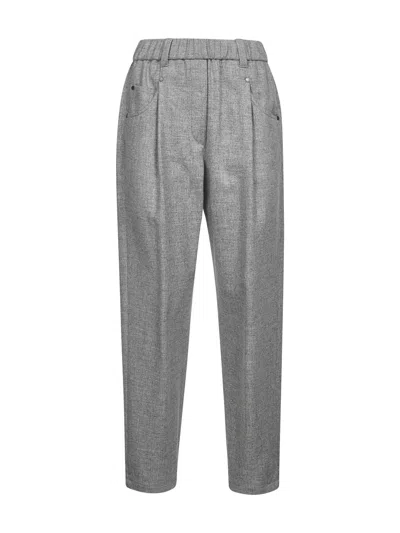 Brunello Cucinelli Grey Wool And Cashmere Baggy Trousers