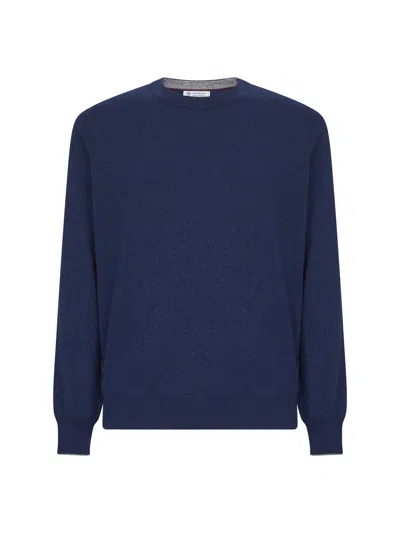 Brunello Cucinelli Relaxed Fit Blue Cashmere Sweater