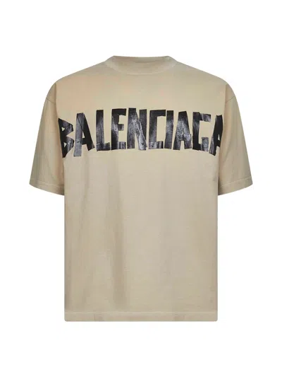 Balenciaga Men Beige Tape Type Medium Fit T-shirt In Neutral