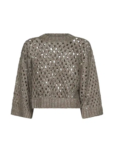 Brunello Cucinelli Gold Silk And Linen Dazzling Net Sweater