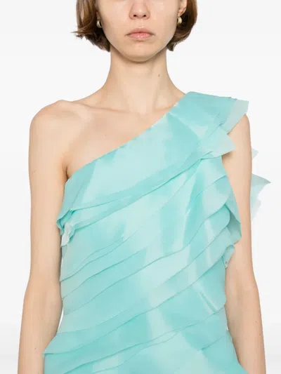 Saiid Kobeisy Layered Organza Dress In Blue