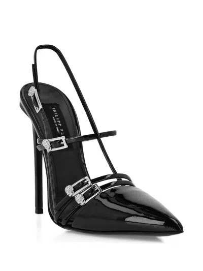 Philipp Plein Buckle-embellished Slingback Pumps In Black