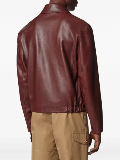 Versace Biker-style Leather Jacket In Brown