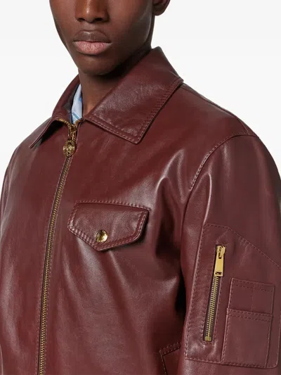 Versace Biker-style Leather Jacket In Brown