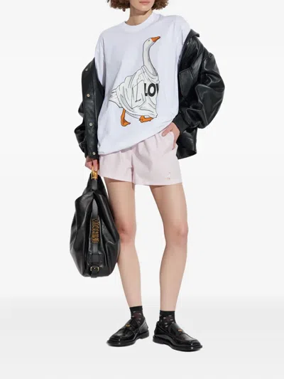 Moschino Goose-embroidered Shorts In Pink