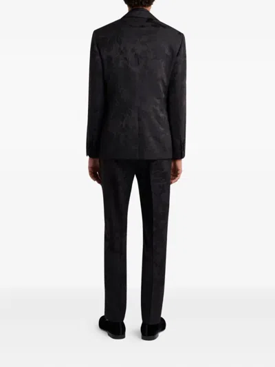 Etro Peacock-jacquard Single-breasted Blazer In Black