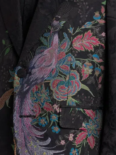 Etro Peacock-jacquard Single-breasted Blazer In Black