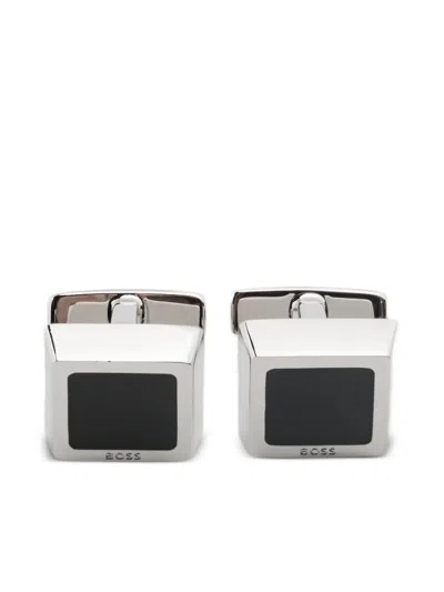 Hugo Boss Logo-engraved Cufflinks In Black