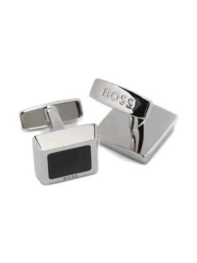 Hugo Boss Logo-engraved Cufflinks In Black
