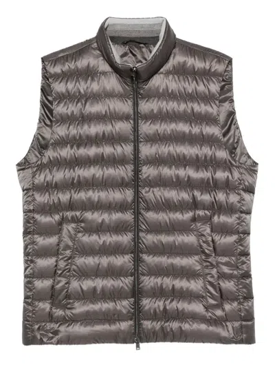 Herno Quilted High Neck Sleeveless Vest With Side Pockets In Gray