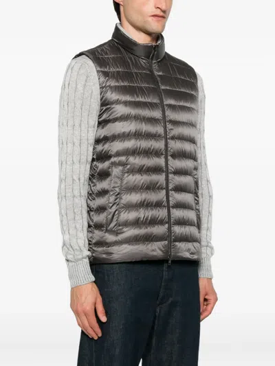 Herno Quilted High Neck Sleeveless Vest With Side Pockets In Gray