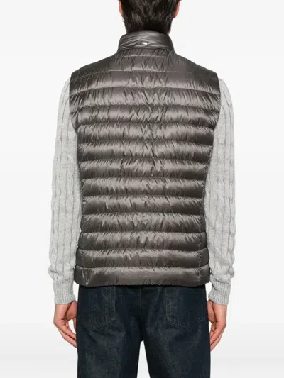 Herno Quilted High Neck Sleeveless Vest With Side Pockets In Gray
