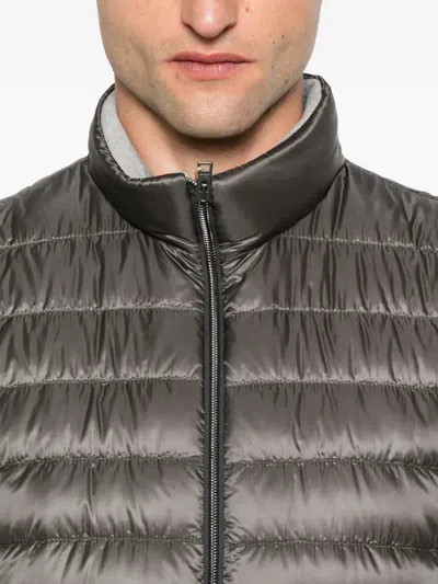 Herno Quilted High Neck Sleeveless Vest With Side Pockets In Gray