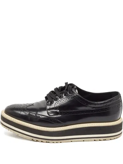 Pre-owned Prada Patent Leather Brogue Platform Derby Shoes