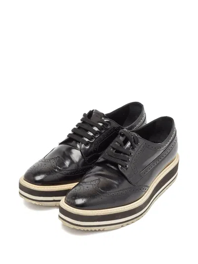 Pre-owned Prada Patent Leather Brogue Platform Derby Shoes