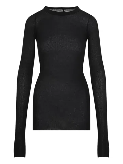 Rick Owens Fitted Stretch Sheer Long Sleeve Top In Black