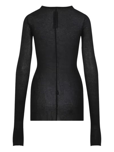 Rick Owens Fitted Stretch Sheer Long Sleeve Top In Black