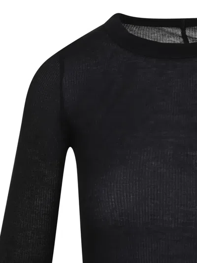 Rick Owens Fitted Stretch Sheer Long Sleeve Top In Black