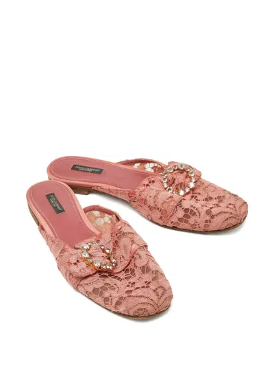 Pre-owned Dolce & Gabbana Lace-detailing Flat Mules