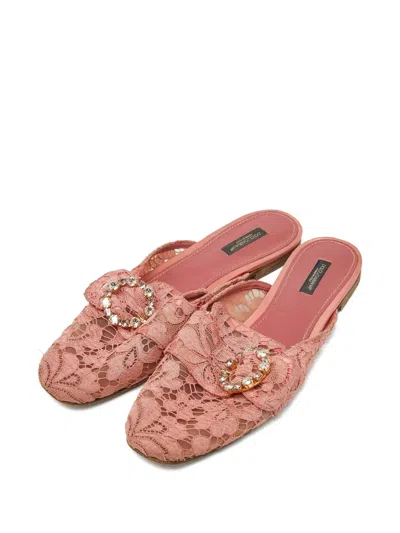 Pre-owned Dolce & Gabbana Lace-detailing Flat Mules