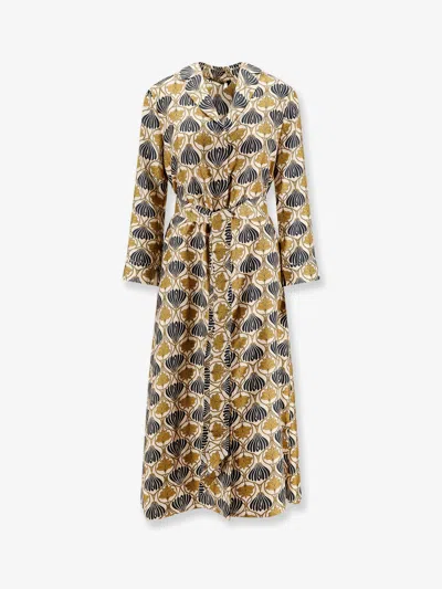 Max Mara Women Albert Multicolor Silk Dress In Brown
