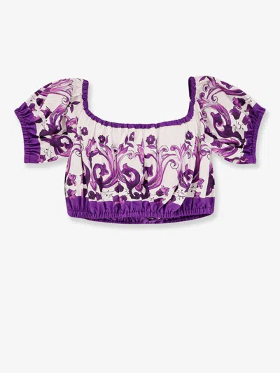 Dolce & Gabbana Maiolica Printed Cotton Cropped Top In Multi