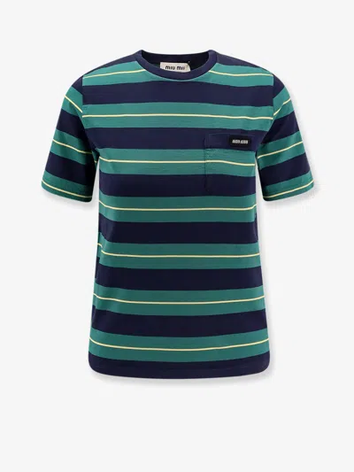 Miu Miu T-shirt Aderente In Cotone A Righe In Multi