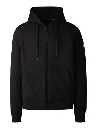 Canada Goose High Collar Black Full-zip Hoodie With Kangaroo Pocket In Black