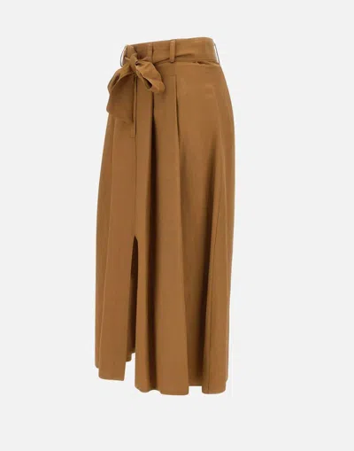 Kaos Pleated Midi Skirt In Brown
