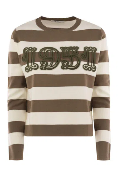 Max Mara 1951 Embroidery Wool Striped Sweater Clothing In Green
