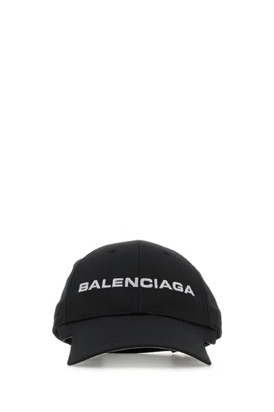 Balenciaga Black Stretch Polyester Baseball Cap In Black