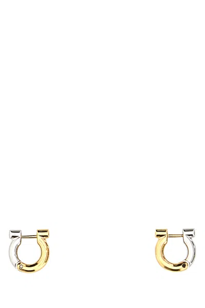Ferragamo Two-tone Design Metal Hoop Earrings In Gold