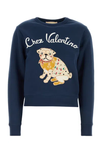 Valentino Dog Design Cotton Sweatshirt In Blue