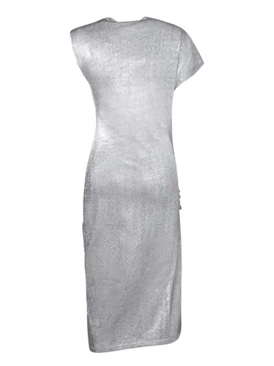 Rabanne Asymmetric Ruched Stretch-lurex Dress In Gray