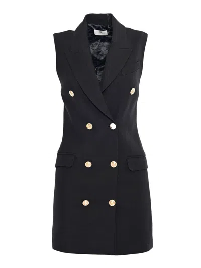 Elisabetta Franchi Linen Blend Mini Dress In Black