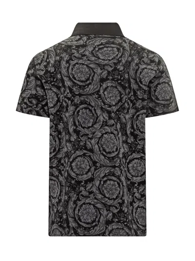 Versace Barocco Print Polo T-shirt In Grey