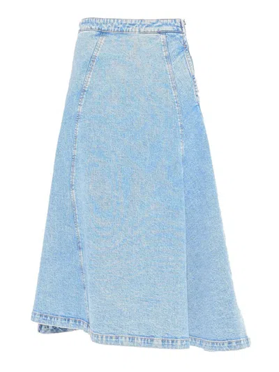 Fabiana Filippi Blue Denim Flared Midi Skirt In Blue