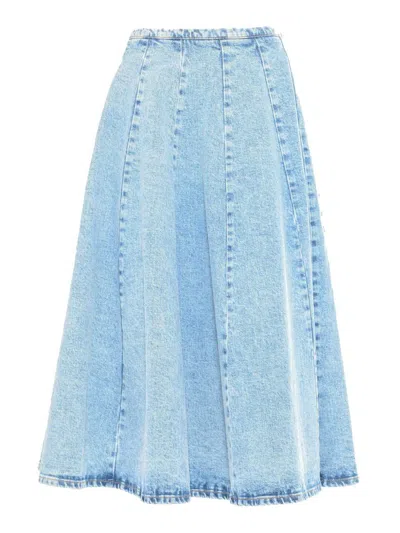 Fabiana Filippi Blue Denim Flared Midi Skirt In Blue