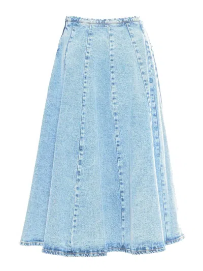 Fabiana Filippi Blue Denim Flared Midi Skirt In Blue