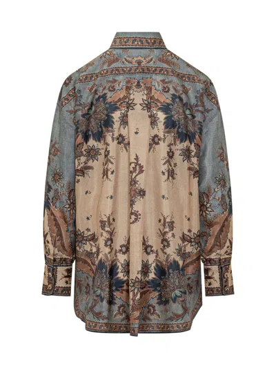 Zimmermann Womens Blue Cream Indienne Ascension Manstyle Graphic-pattern Silk Shirt In Green