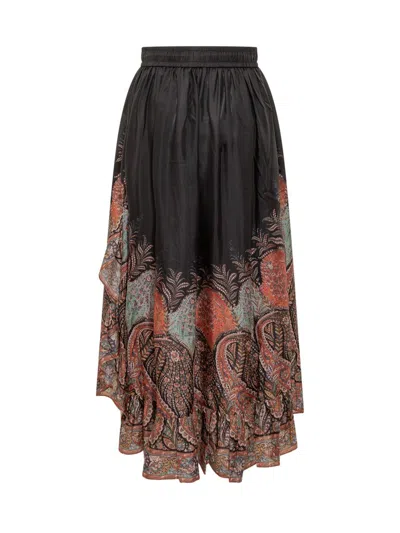 Zimmermann Rhiannon Ruffled Paisley-print Organic Silk Maxi Skirt In Black