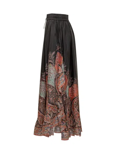 Zimmermann Rhiannon Ruffled Paisley-print Organic Silk Maxi Skirt In Black