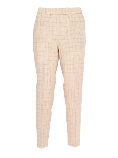 Peserico Prince Of Wales Linen Trousers In Yellow