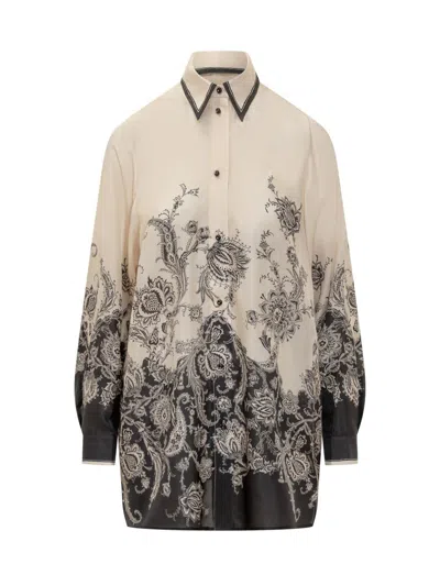 Zimmermann White Floral And Paisley Print Shirt With Contrasting Trim In Multi