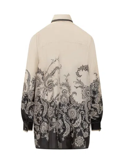 Zimmermann White Floral And Paisley Print Shirt With Contrasting Trim In Multi