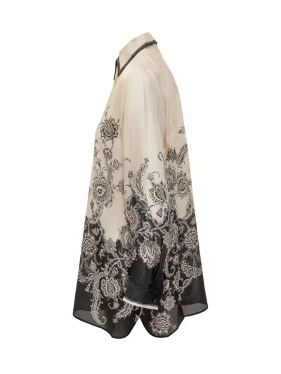 Zimmermann White Floral And Paisley Print Shirt With Contrasting Trim In Multi