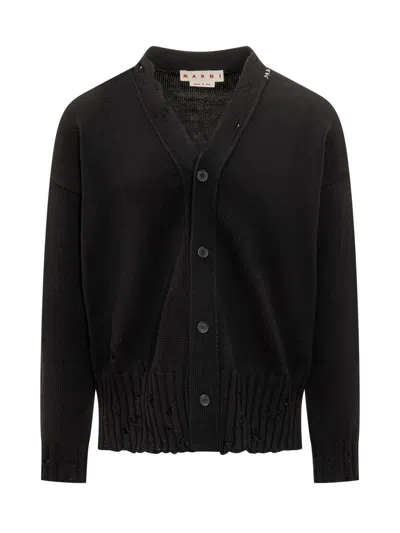 Marni Logo Embroidery Cardigan Sweaters And Cardigans Black In Black