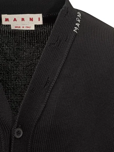 Marni Logo Embroidery Cardigan Sweaters And Cardigans Black In Black