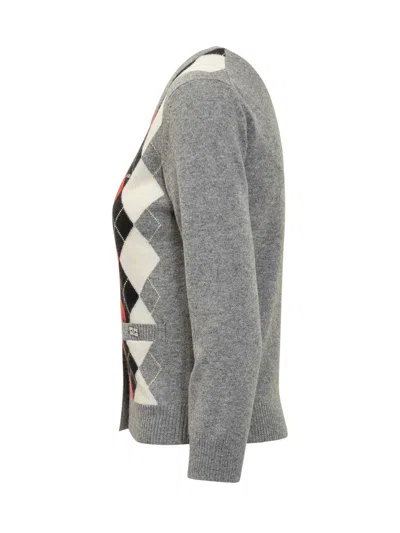 Ganni Womens Paloma Melange Rhombus-print Round-neck Wool And Cashmere Cardigan In Gray